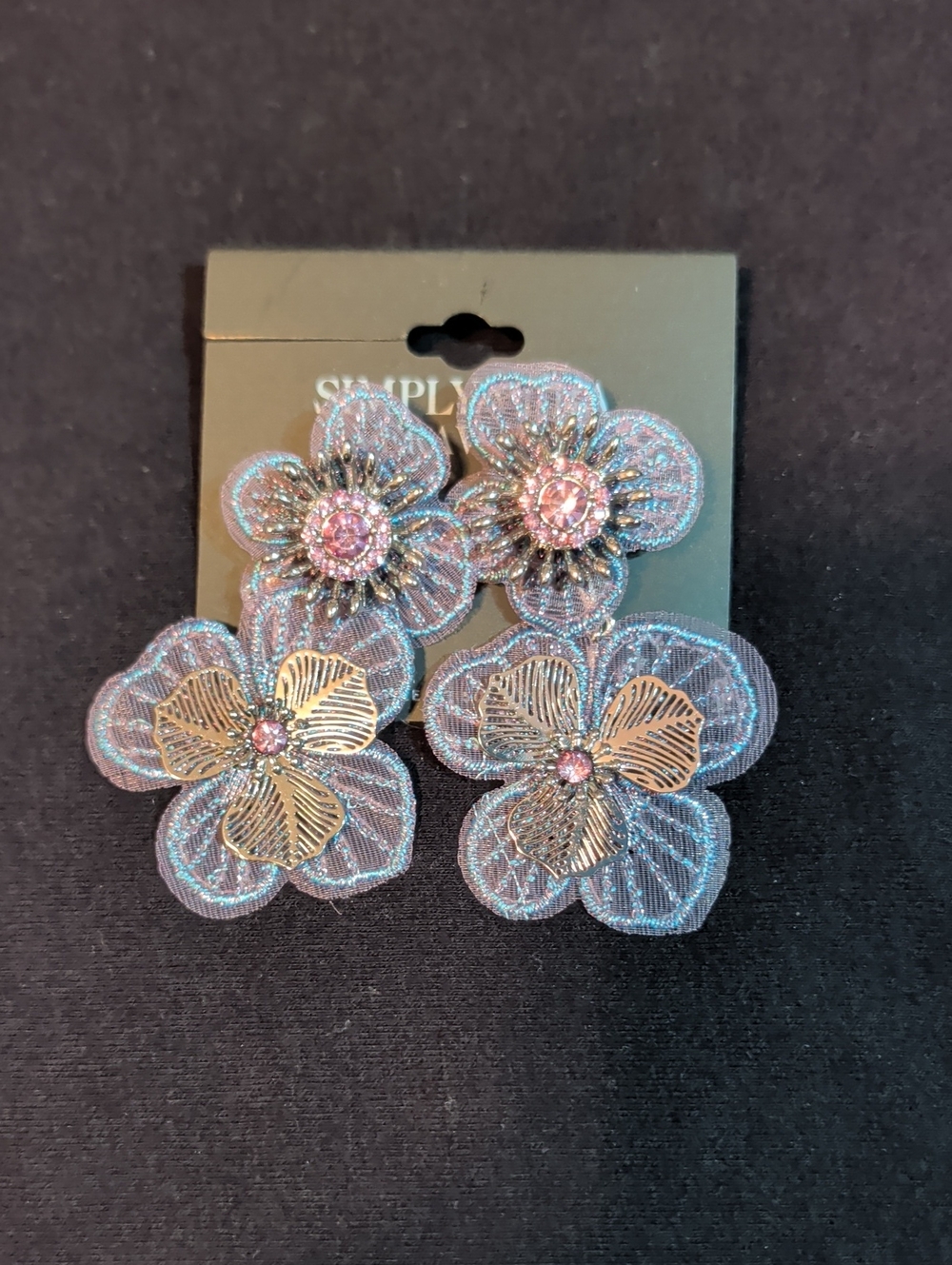 Simply Vera Vera Wang Blue Floral Drop Earrings with Pink Centers